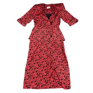 Vintage Perceptions Red Floral Wrap Dress | Retro Party & Office Wear
